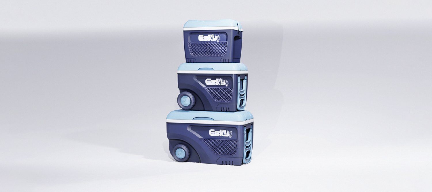 3 Sizes of Esky stacked on top of each other