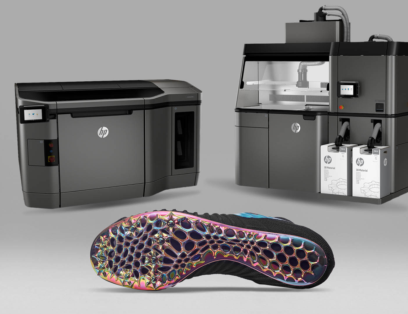 HP Jet Fusion 3D Printers and a Nike 3D Printed Shoe. Source: circuitsandcableknit.com