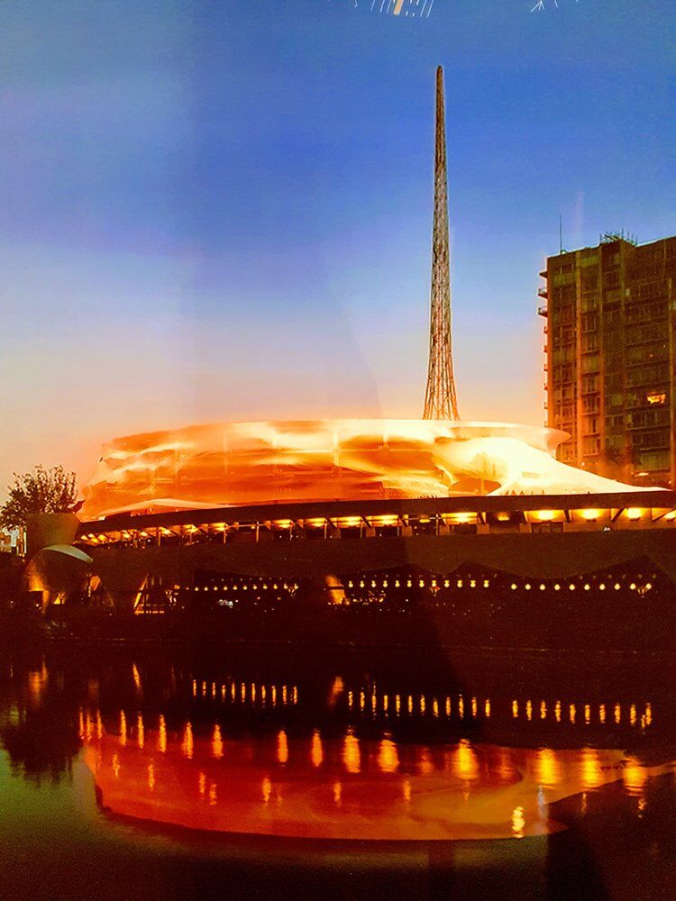 Melbourne Arts Centre at sunset